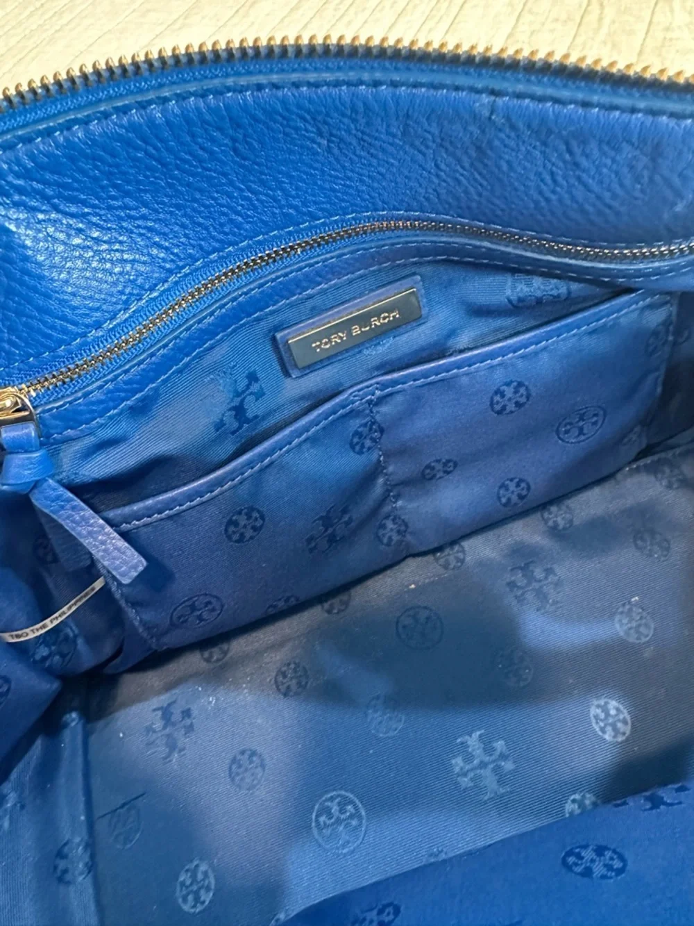 Tory Burch Electric Blue Pebbled Leather Crossbody Satchel - Picture 5 of 12